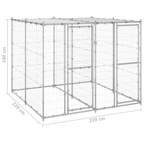 Hondenkennel met dak 4,84 m² gegalvaniseerd staal 6