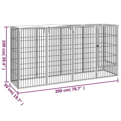 Hondenkennel 10 panelen 50 x 100 cm gepoedercoat staal zwart 6