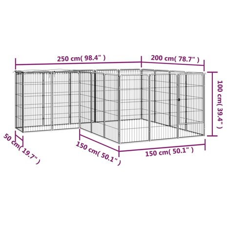 Hondenkennel 18 panelen 50 x 100 cm gepoedercoat staal zwart 6