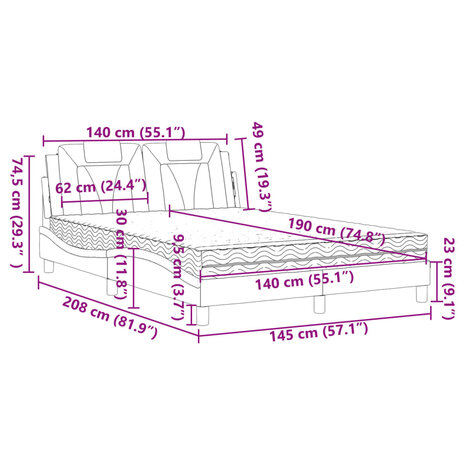 Bed met matras kunstleer wit en zwart 140x190 cm 12