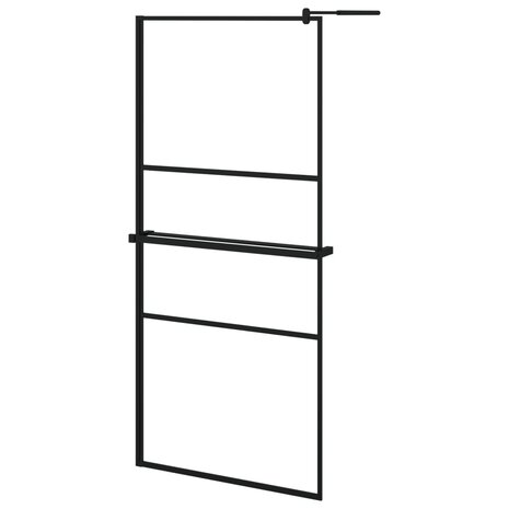 Inloopdouchewand met schap 90x195 cm ESG-glas aluminium zwart 2