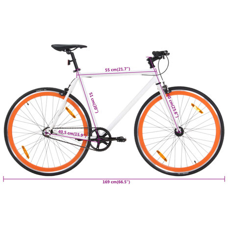 Fiets met vaste versnelling 700 c 51 cm wit en oranje 10