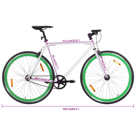 Fiets met vaste versnelling 700 c 55 cm wit en groen 10