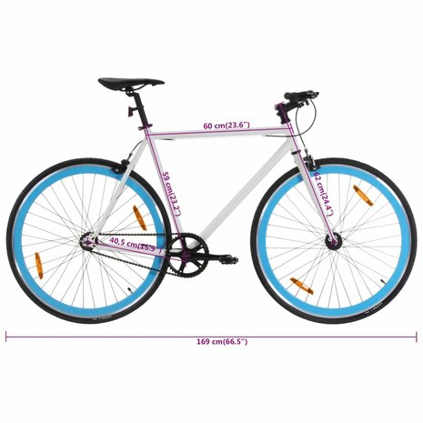 Fiets met vaste versnelling 700 c 59 cm wit en blauw 10