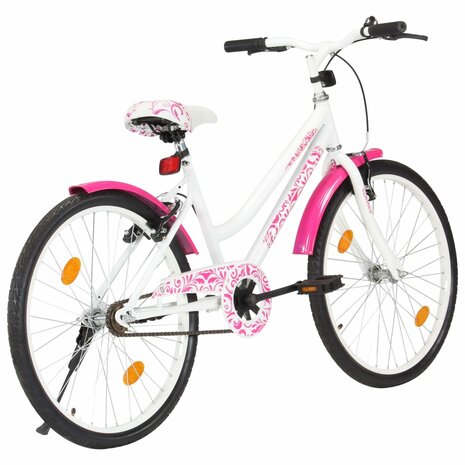 Kinderfiets 24 inch roze en wit 2