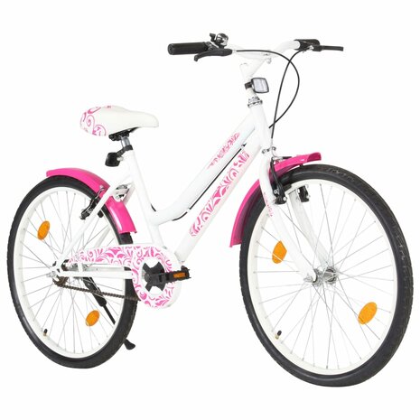 Kinderfiets 24 inch roze en wit 3