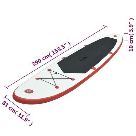 Stand Up Paddleboardset opblaasbaar rood en wit 8