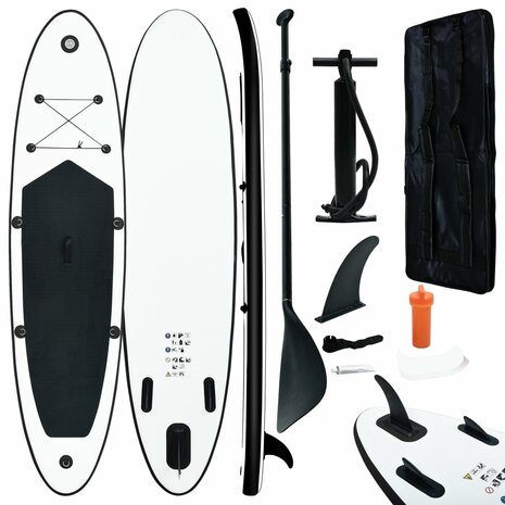 Stand Up Paddleboardset opblaasbaar zwart en wit 1