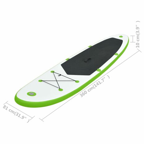 Stand Up Paddleboardset opblaasbaar groen en wit 9