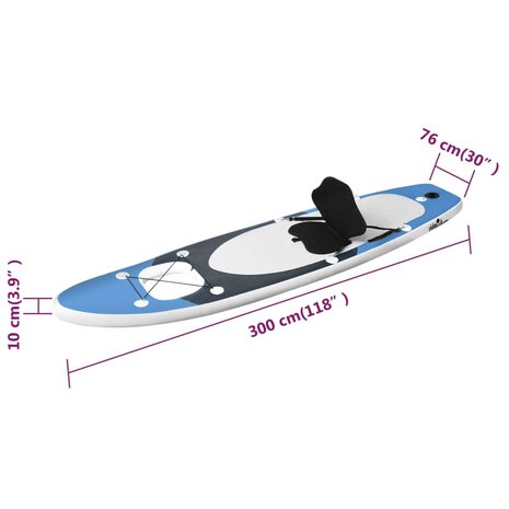 Stand Up Paddleboardset opblaasbaar 300x76x10 cm zeeblauw 12