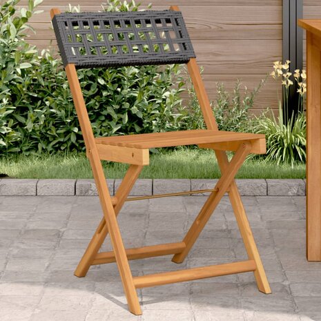 Bistrostoelen 2 st massief acaciahout en poly rattan zwart 1