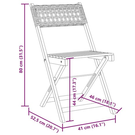 Bistrostoelen 2 st massief acaciahout en poly rattan zwart 11