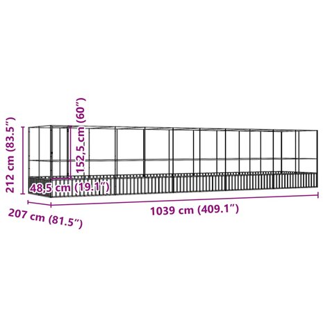 Volière met verlengstuk 1039x207x212 m staal zilverkleurig 8