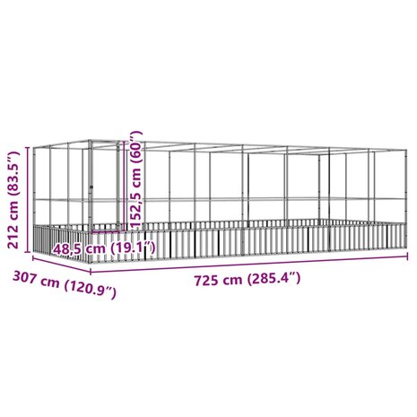 Volière met verlengstuk 725x307x212 m staal zilverkleurig 8