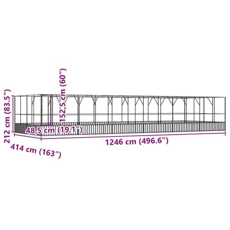 Volière met verlengstuk 1246x414x212 m staal zilverkleurig 8