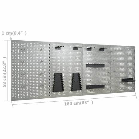 Gaatjespaneel wandgemonteerd 4 st 40x58 cm staal 10