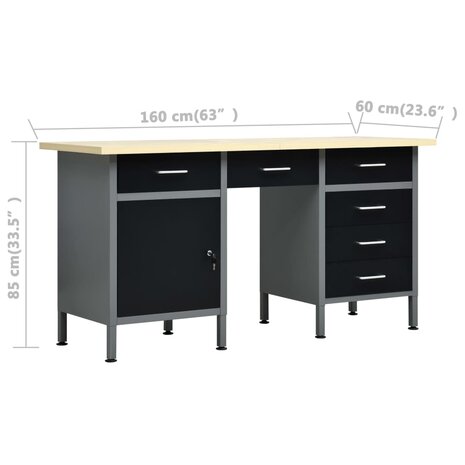 Werkbank 160x60x85 cm staal zwart 9