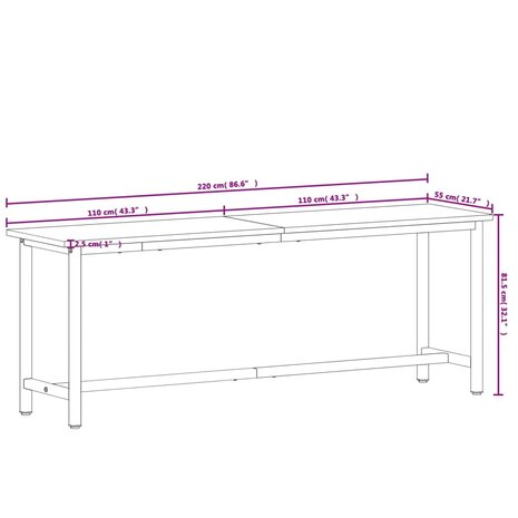 Werkbank 220x55x81,5 cm massief beukenhout en metaal 9