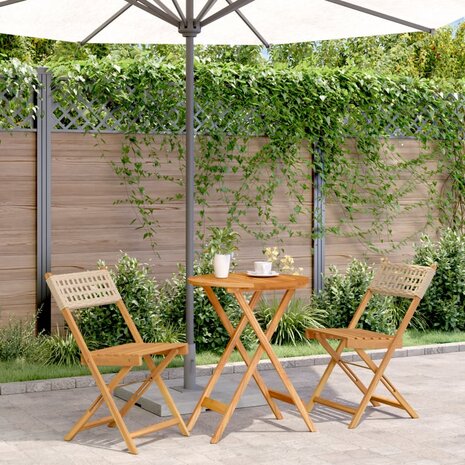 3-delige Bistroset poly rattan en massief hout beige 1