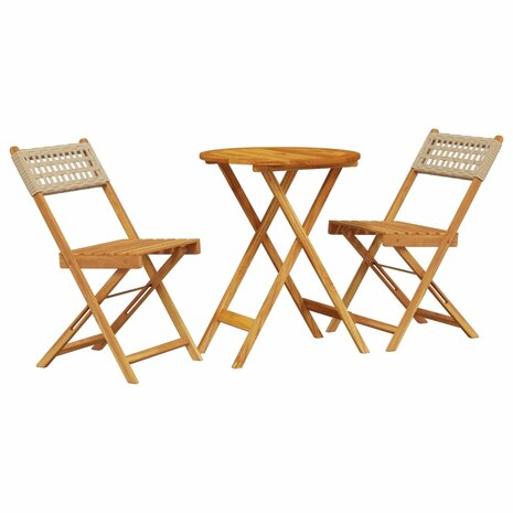 3-delige Bistroset poly rattan en massief hout beige 2