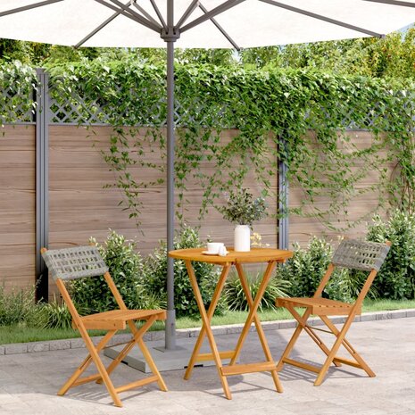 3-delige Bistroset poly rattan en massief hout grijs 1