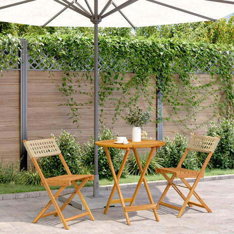 3-delige Bistroset poly rattan en massief hout beige 1