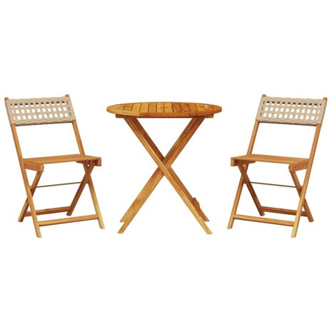 3-delige Bistroset poly rattan en massief hout beige 2