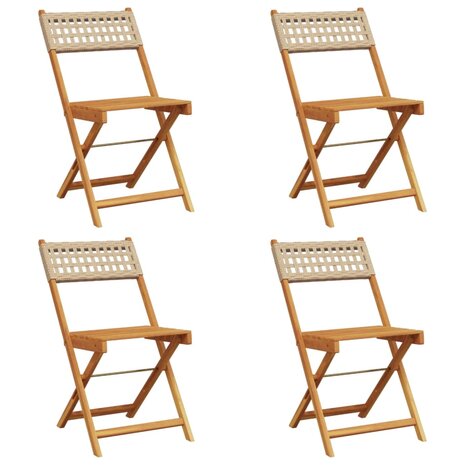 Tuinstoelen 4 st inklapbaar poly rattan en massief hout beige 2