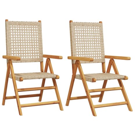 Tuinstoelen 2 st massief acaciahout en poly rattan beige 2