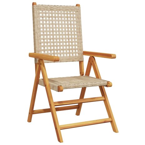 Tuinstoelen 2 st massief acaciahout en poly rattan beige 4