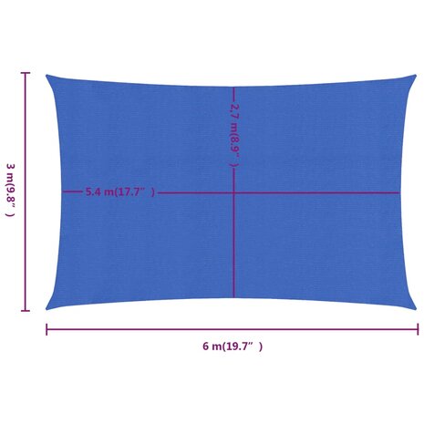 Zonnezeil 160 g/m² rechthoekig 3x6 m HDPE blauw 6