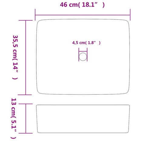 Opzetwasbak rechthoekig 46x35,5x13 cm keramiek zwart en bruin 8