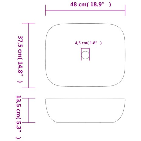 Opzetwasbak rechthoekig 48x37,5x13,5 cm keramiek grijs en zwart 8