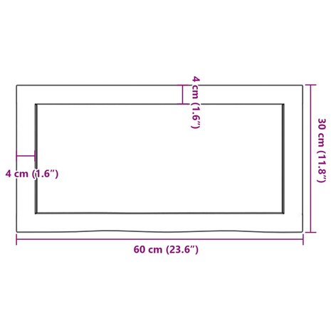 Wastafelblad 60x30x(2-4) cm onbehandeld massief hout 9