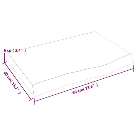 Wastafelblad 60x40x(2-6) cm onbehandeld massief hout 8