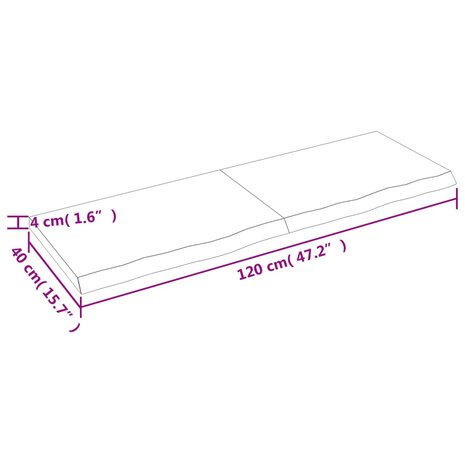 Wastafelblad 120x40x(2-4) cm onbehandeld massief hout 9