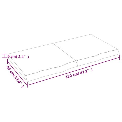 Wastafelblad 120x60x(2-6) cm onbehandeld massief hout 9