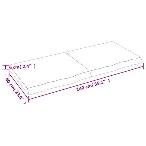 Wastafelblad 140x60x(2-6) cm onbehandeld massief hout 9