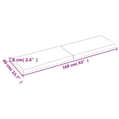 Wastafelblad 160x40x(2-6) cm onbehandeld massief hout 9