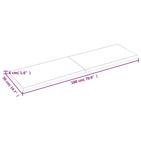 Wastafelblad 180x50x(2-4) cm onbehandeld massief hout 9