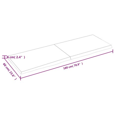 Wastafelblad 180x60x(2-6) cm onbehandeld massief hout 9