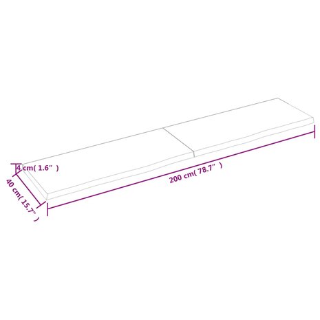 Wastafelblad 200x40x(2-4) cm onbehandeld massief hout 9