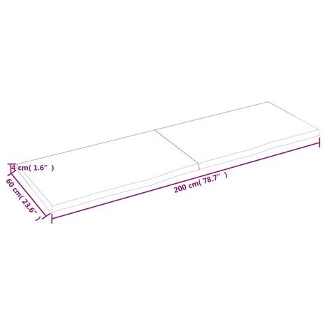 Wastafelblad 200x60x(2-4) cm onbehandeld massief hout 6