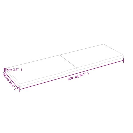 Wastafelblad 200x60x(2-6) cm onbehandeld massief hout 9