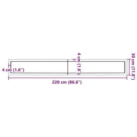 Wastafelblad 220x30x(2-6) cm onbehandeld massief hout 10