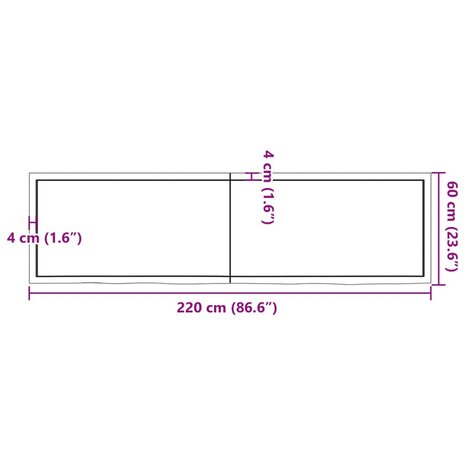 Wastafelblad 220x60x(2-4) cm onbehandeld massief hout 10