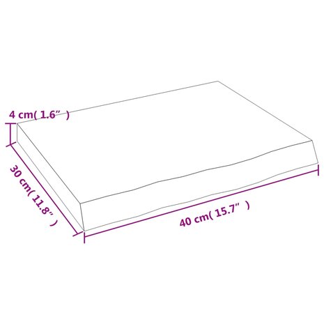 Wastafelblad 40x30x(2-4) cm behandeld massief hout lichtbruin 8