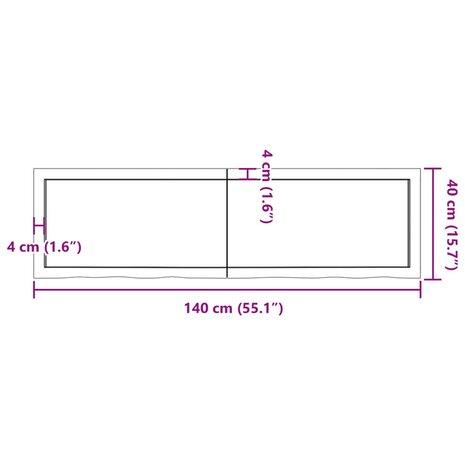 Wastafelblad 140x40x(2-6) cm behandeld massief hout lichtbruin 10