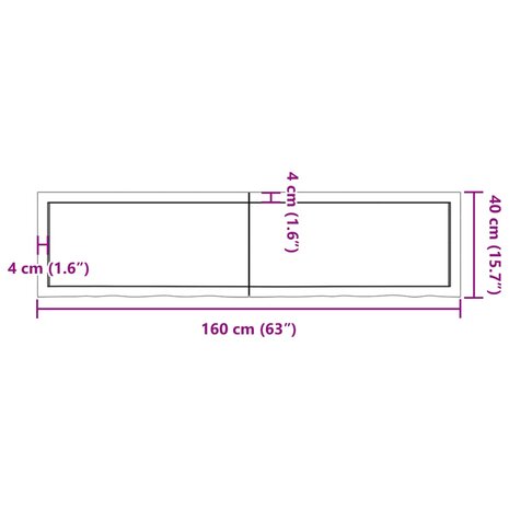 Wastafelblad 160x40x(2-6) cm behandeld massief hout lichtbruin 10