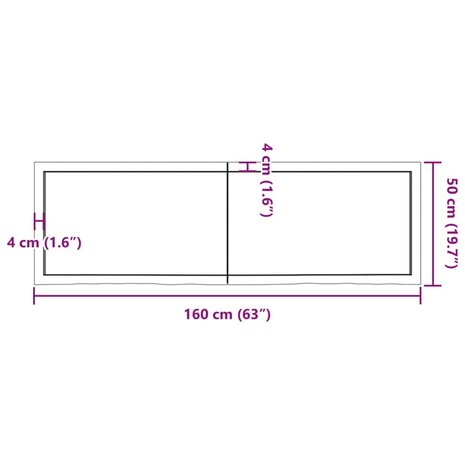 Wastafelblad 160x50x(2-6) cm behandeld massief hout lichtbruin 10